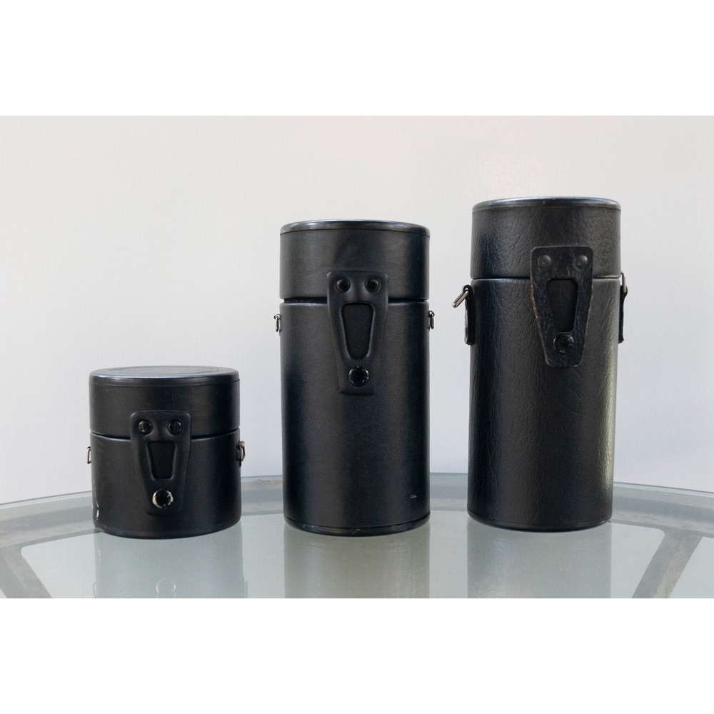 Lot of 3 - Camera Lens Hard Leather Cases Vintage 8" / 7.5" / 4"